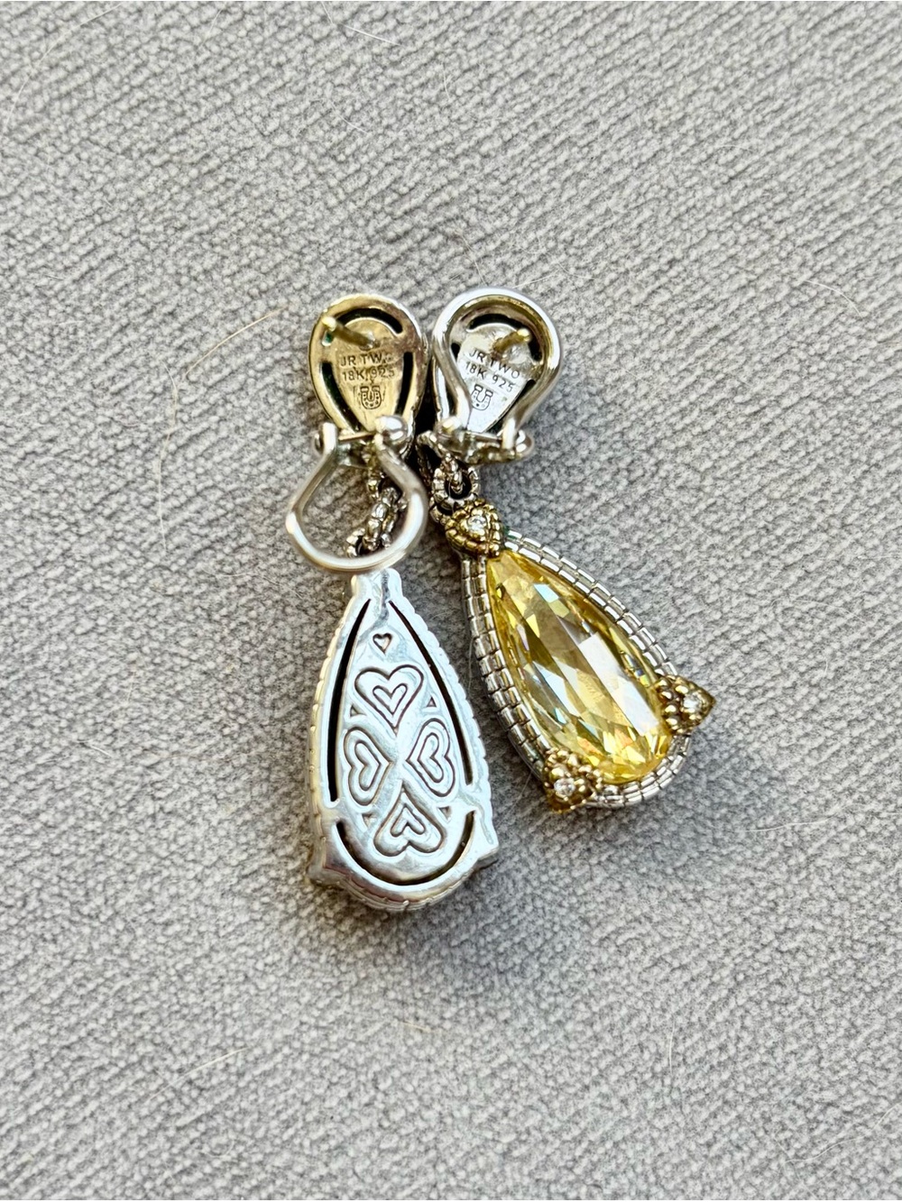 RARE Judith Ripka Canary Quartz/diamond Teardrop Drop Earrings - Women Jewelry - Picture 2 of 2